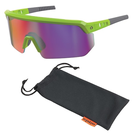 Ergodyne AEGIR, Safety Glasses, Purple Mirror Lens, Lime Frame AEGR-AFSPM